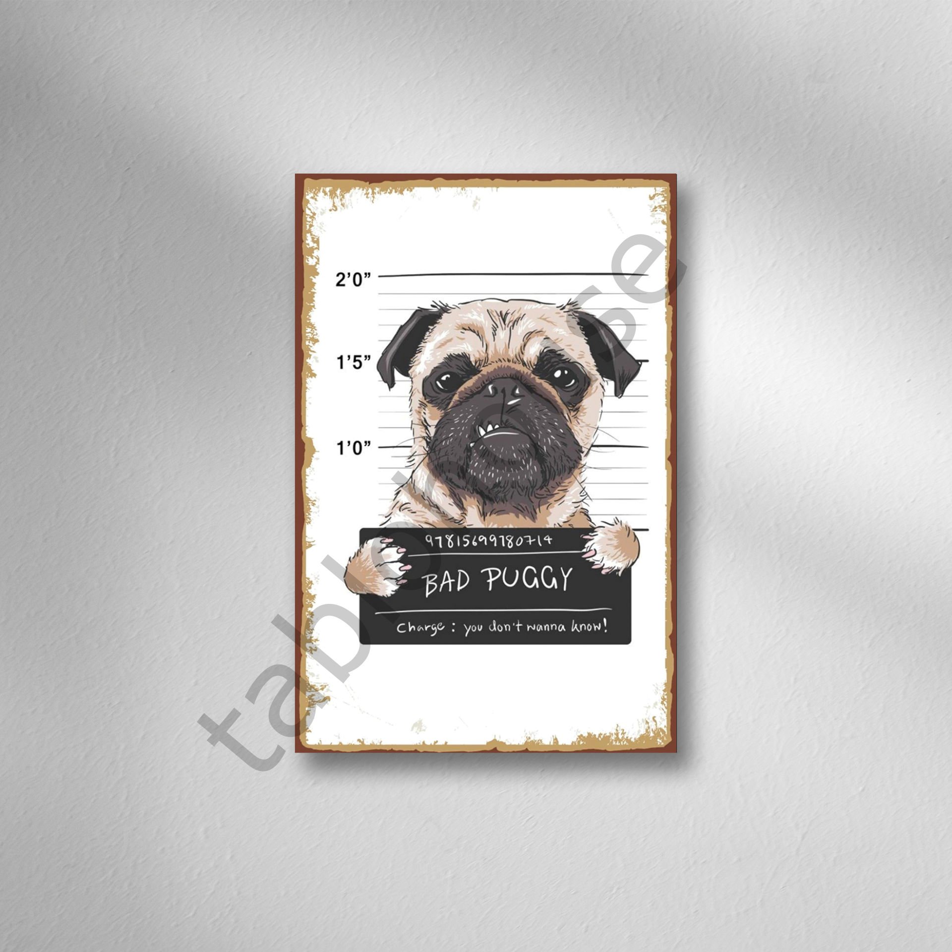 Bad Puggy Retro Ahşap Poster