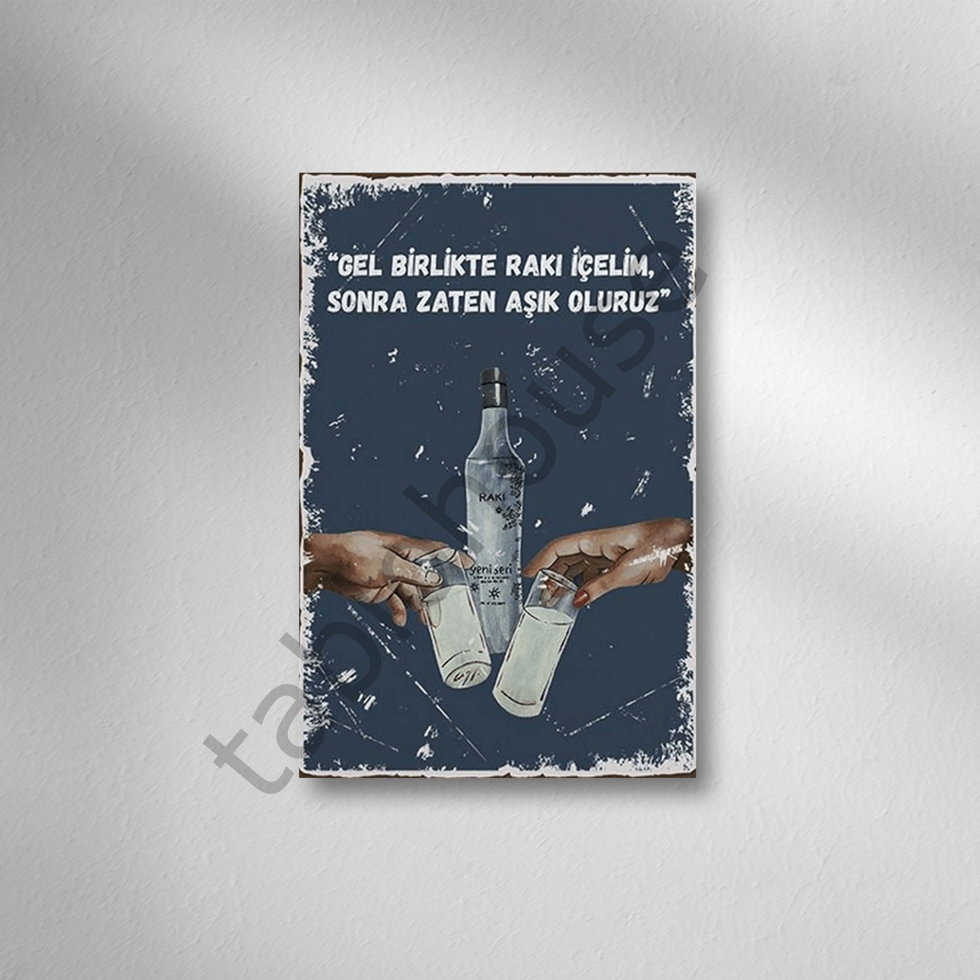 Gel Birlikte Rakı İçelim  Retro Ahşap poster