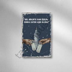 Gel Birlikte Rakı İçelim  Retro Ahşap poster