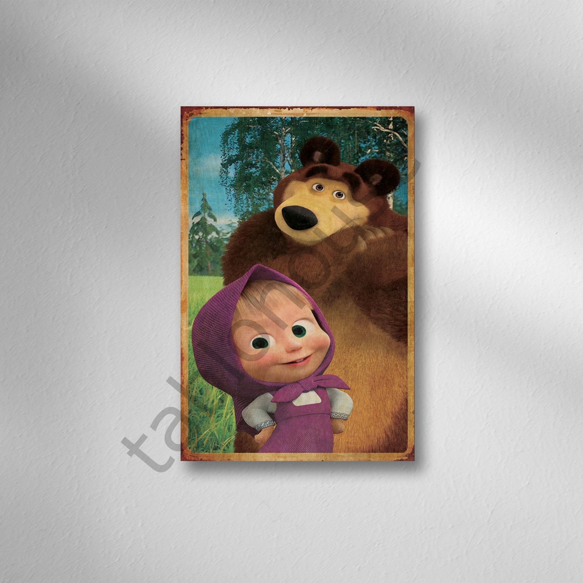 Maşa il Koca Ayı Retro Ahşap poster