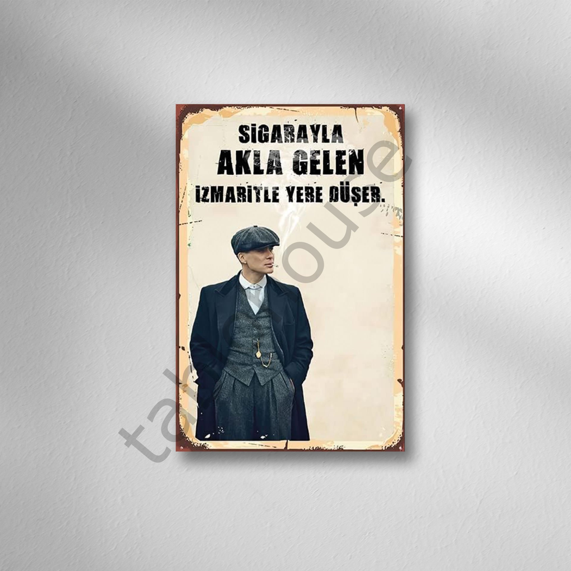 Sigara İle Akla Gelen İzmaritiyle Yere Düşer  Retro  Ahşap Poster
