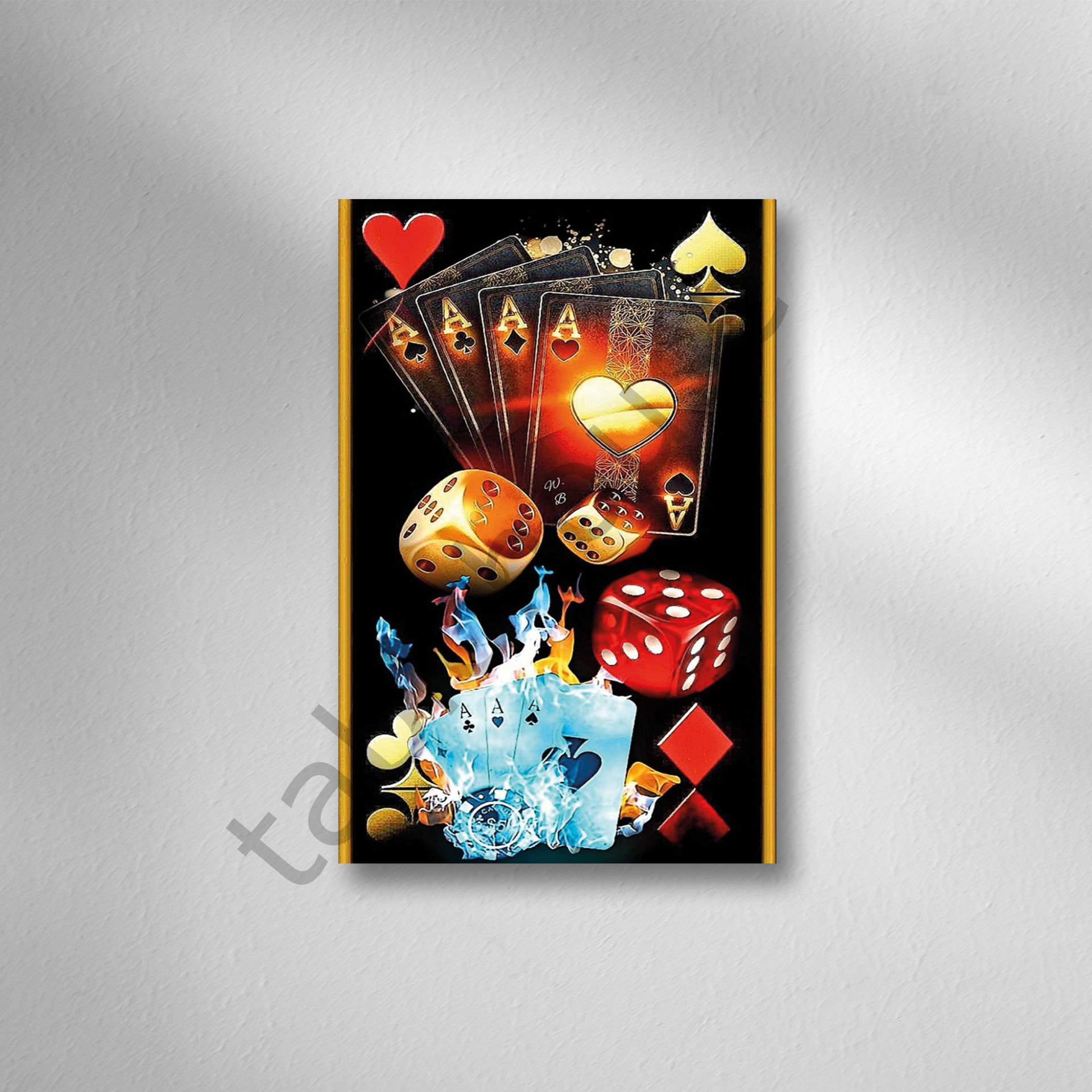 Poker Kartları Ve Zarlar  Retro Ahşap Poster