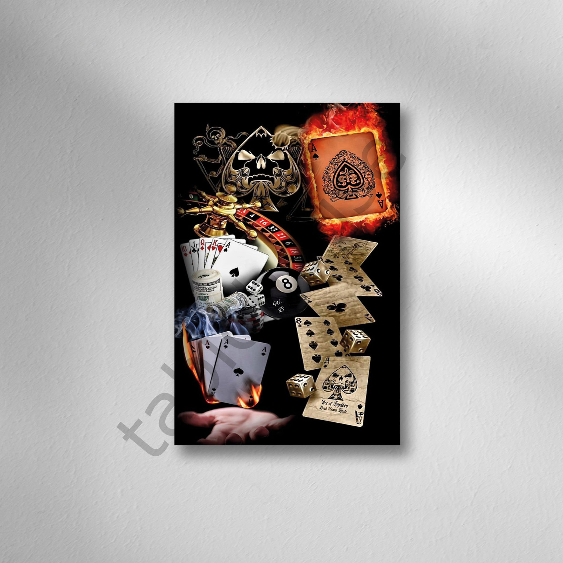 Poker Kartları Ve Zarlar  Retro Ahşap Poster
