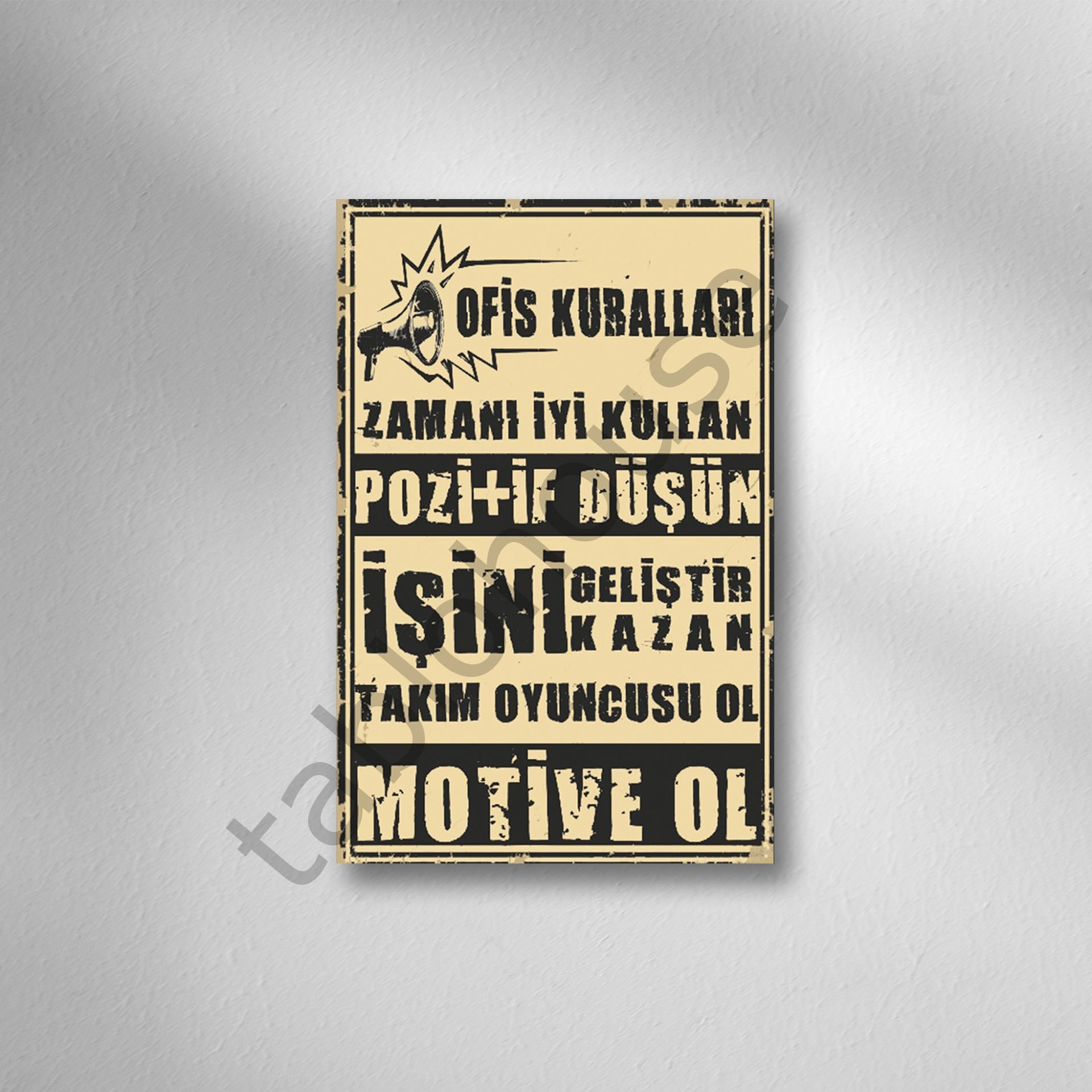 Ofis Kuralları  Retro  Ahşap Poster