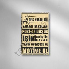 Ofis Kuralları  Retro  Ahşap Poster