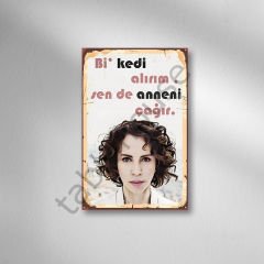 Bir Kedi Alırım Sende Anneni Çağır Retro Ahşap Poster