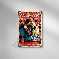 Selvi Boylu Al Yazmalım Retro Ahşap Poster