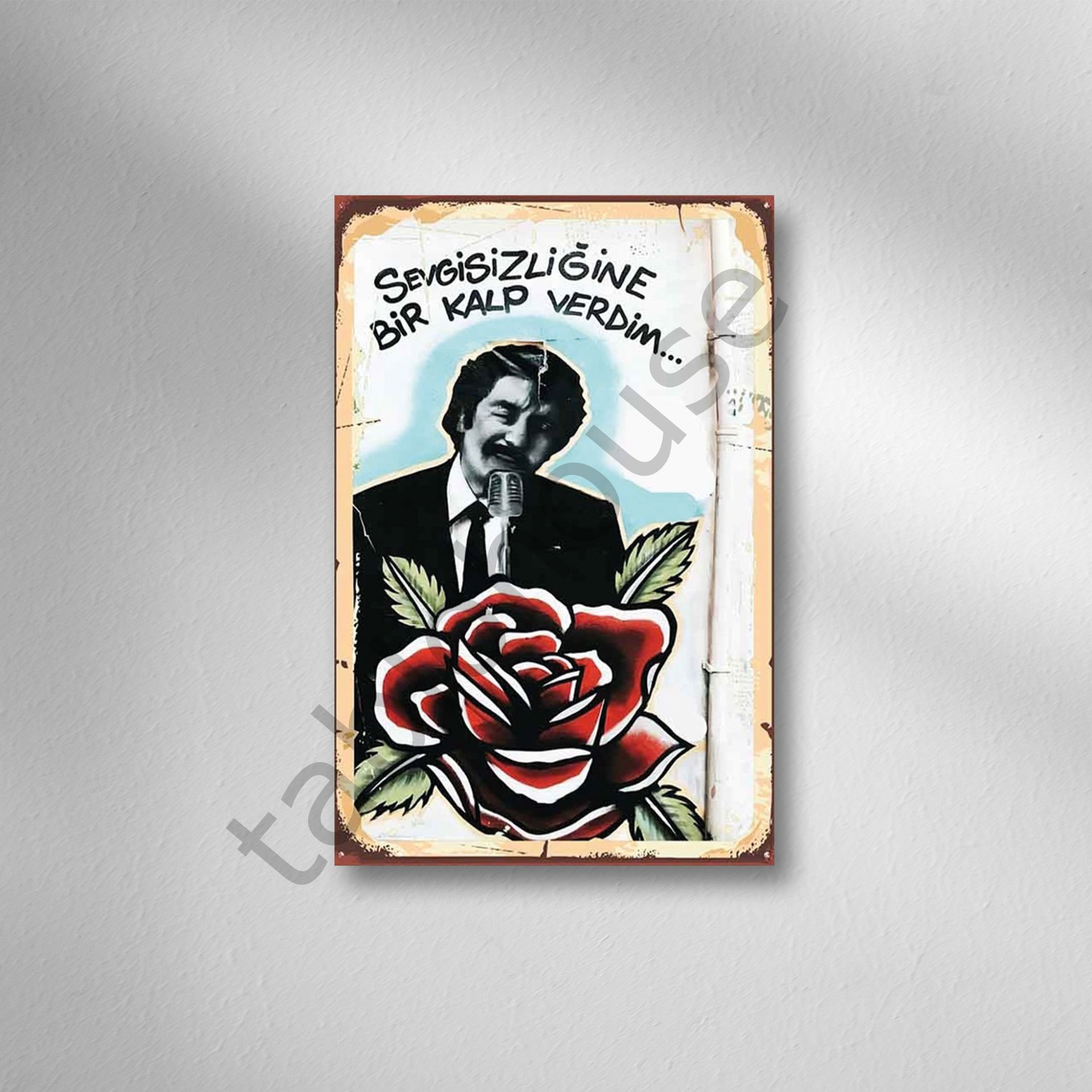 Sessizliğine Bir Kalp Verdim Retro Ahşap Poster