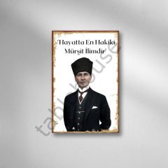 Hayattaki En Hakiki Mürşit İlimdir Retro Ahşap Poster