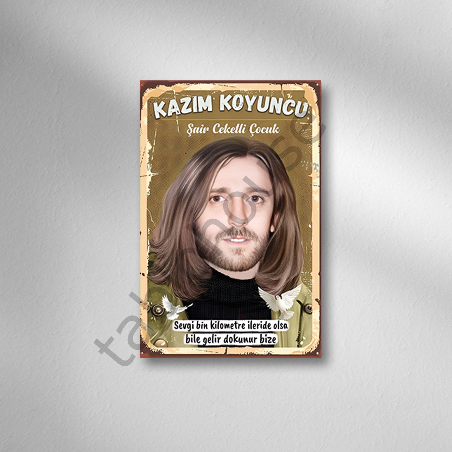 Kazım Koyuncu Şair Ceketli Çocuk ''Retro Ahşap Poster