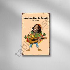 Bob Marley ''İnsan Kendi İçinde Bir Evrendir'' Retro Ahşap Poster