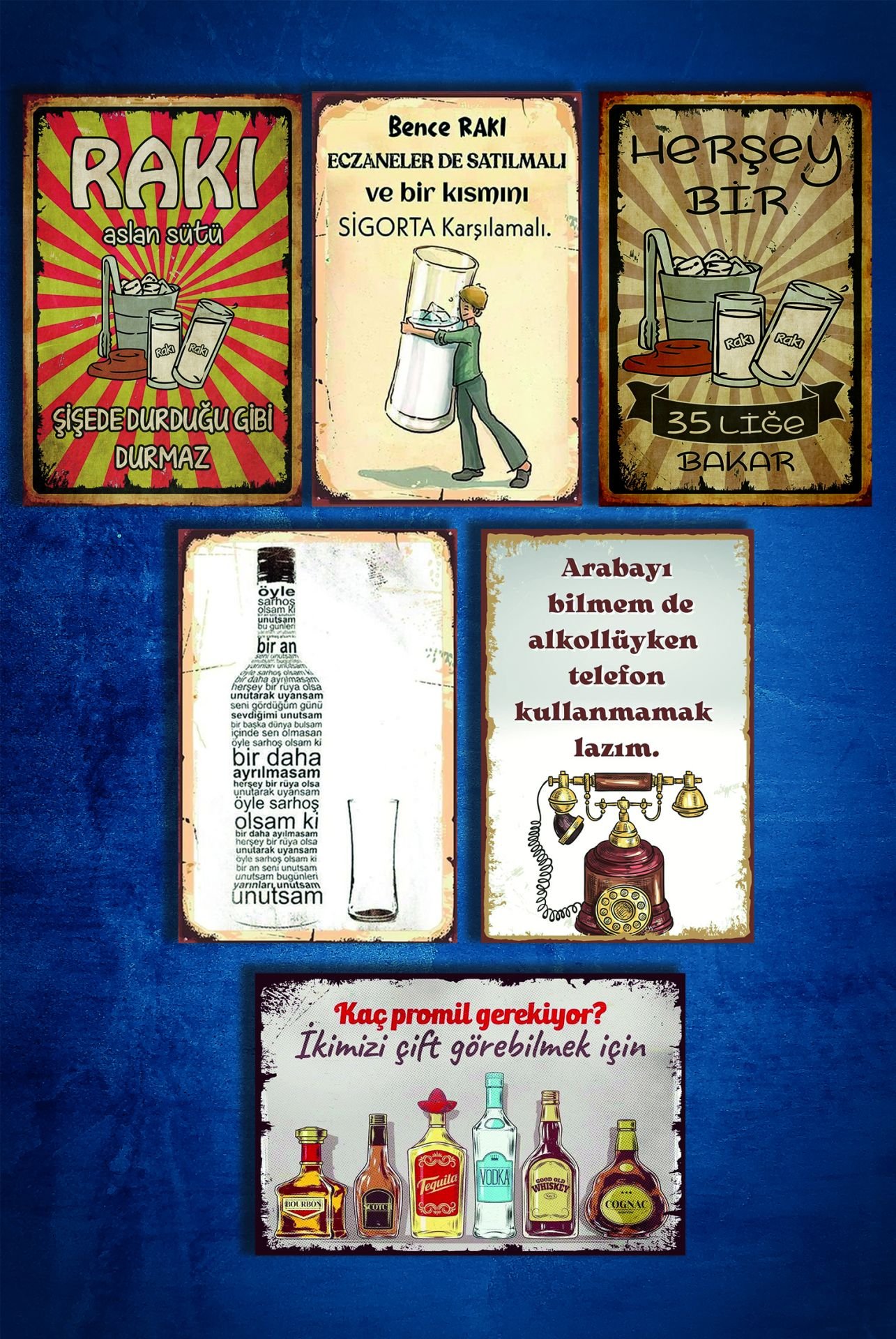 6'lı Retro Ahşap Poster