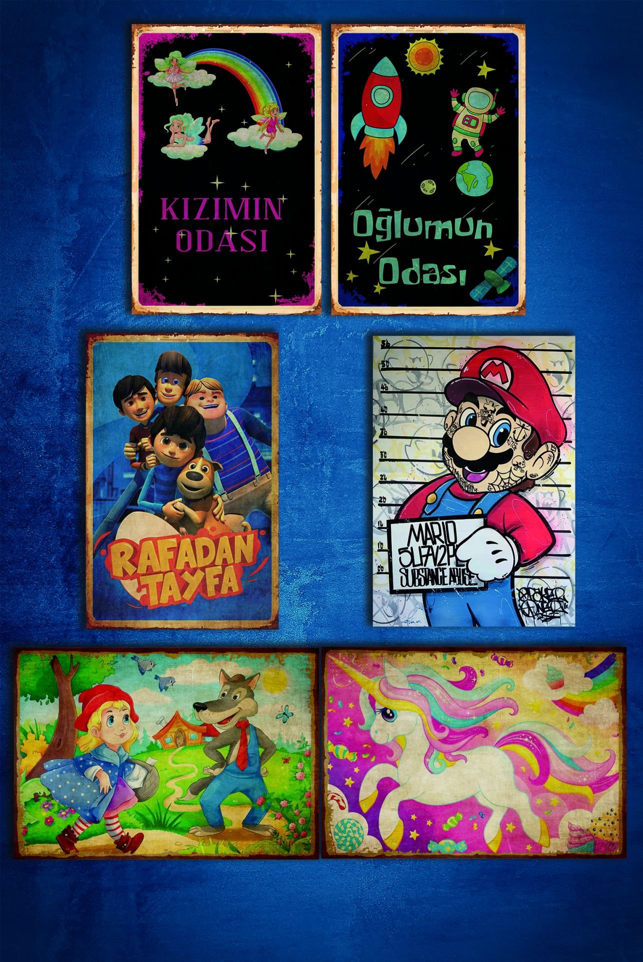 6'lı Retro Ahşap Poster