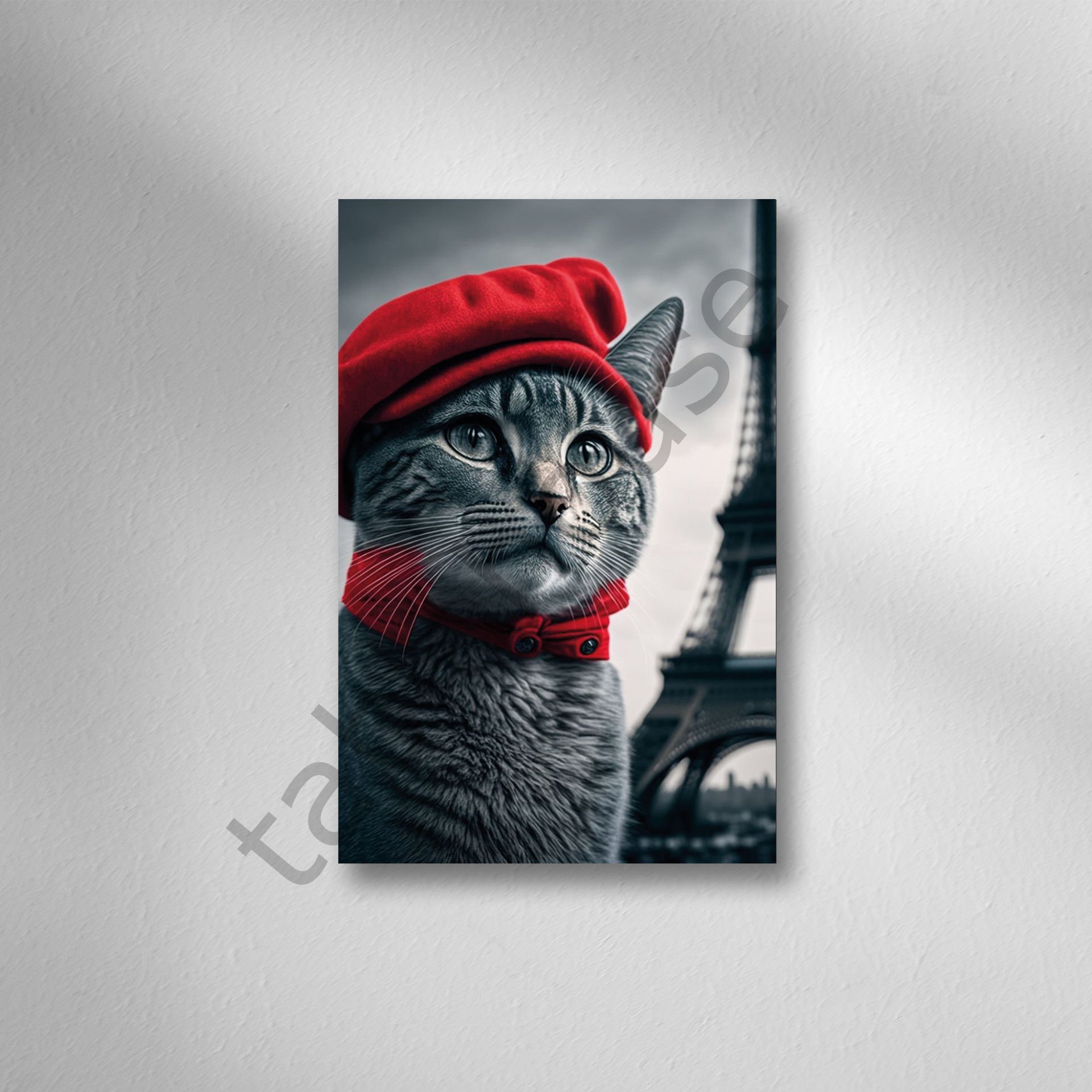 Kırmızı Başlıklı Kedi Retro Ahşap Poster