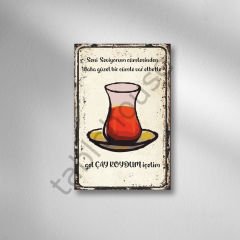Gel Çay Koyayım İçelim Retro Ahşap Poster