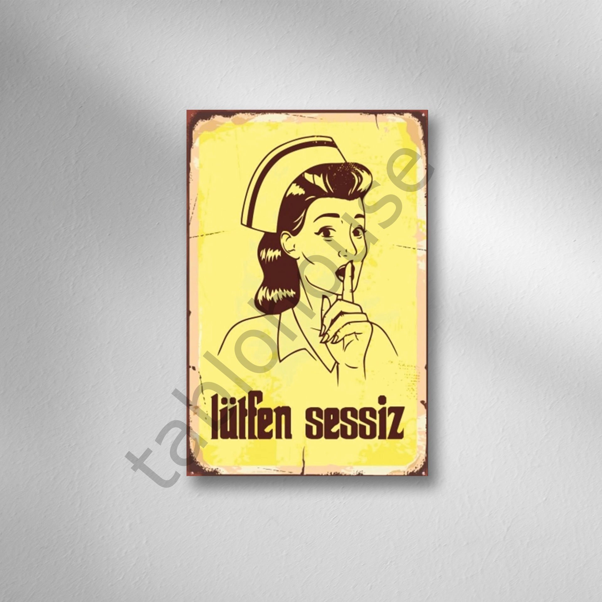Lütfen Sessiz Retro Ahşap Poster