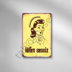 Lütfen Sessiz Retro Ahşap Poster