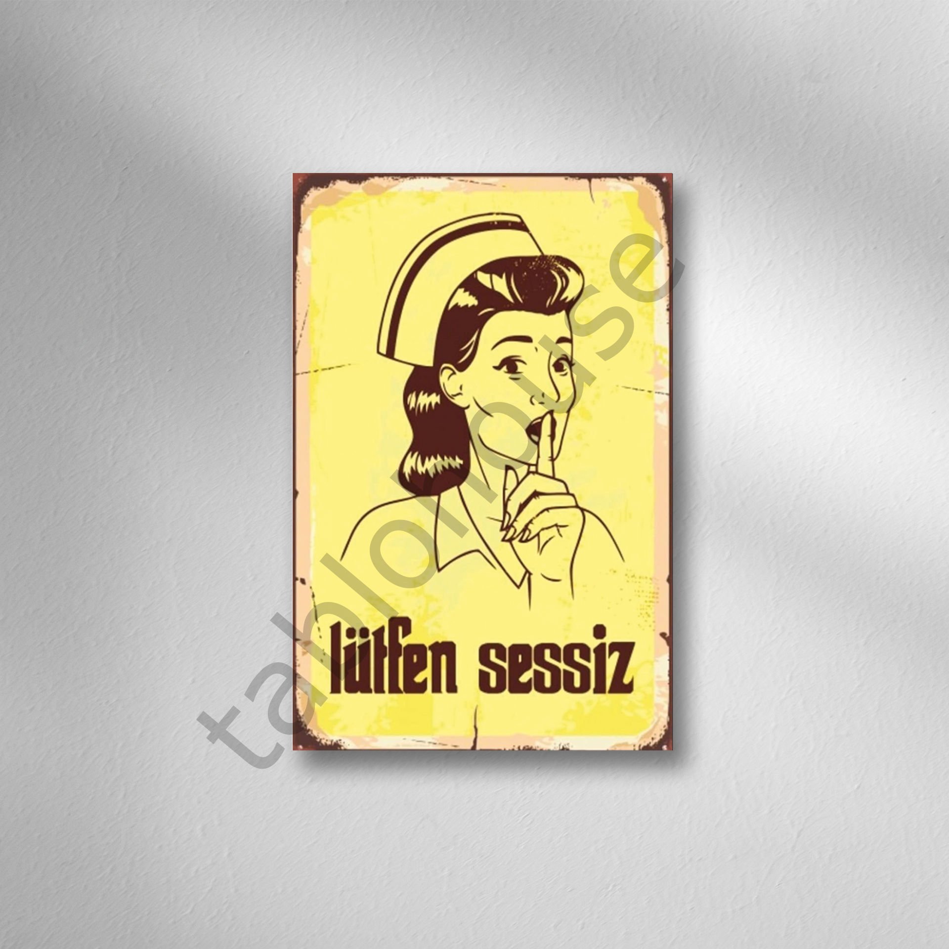 Lütfen Sessiz Retro Ahşap Poster