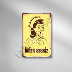 Lütfen Sessiz Retro Ahşap Poster