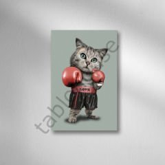 Boksör  Kedi Retro Ahşap Poster
