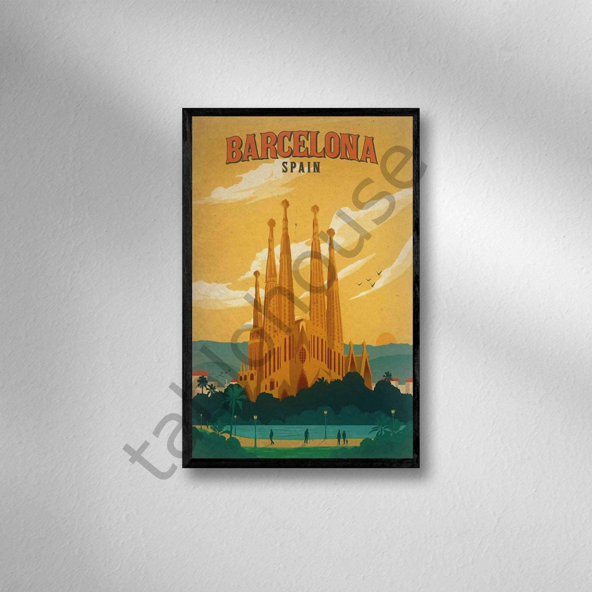 Barcelona Retro Ahşap Poster