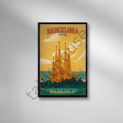 Barcelona Retro Ahşap Poster