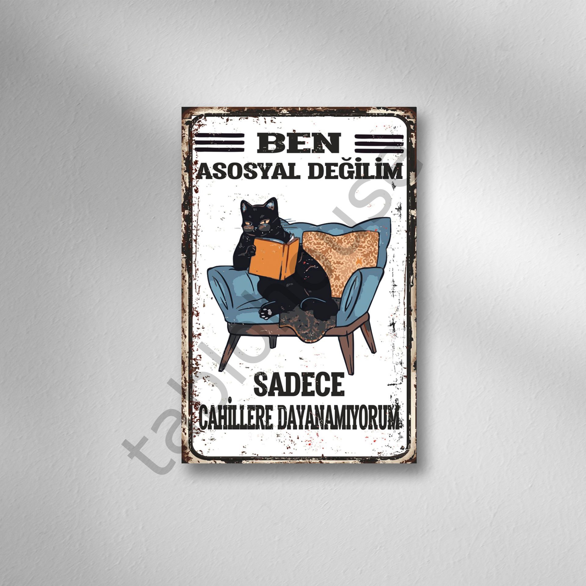 Ben Asosyal Değilim Retro Ahşap Poster