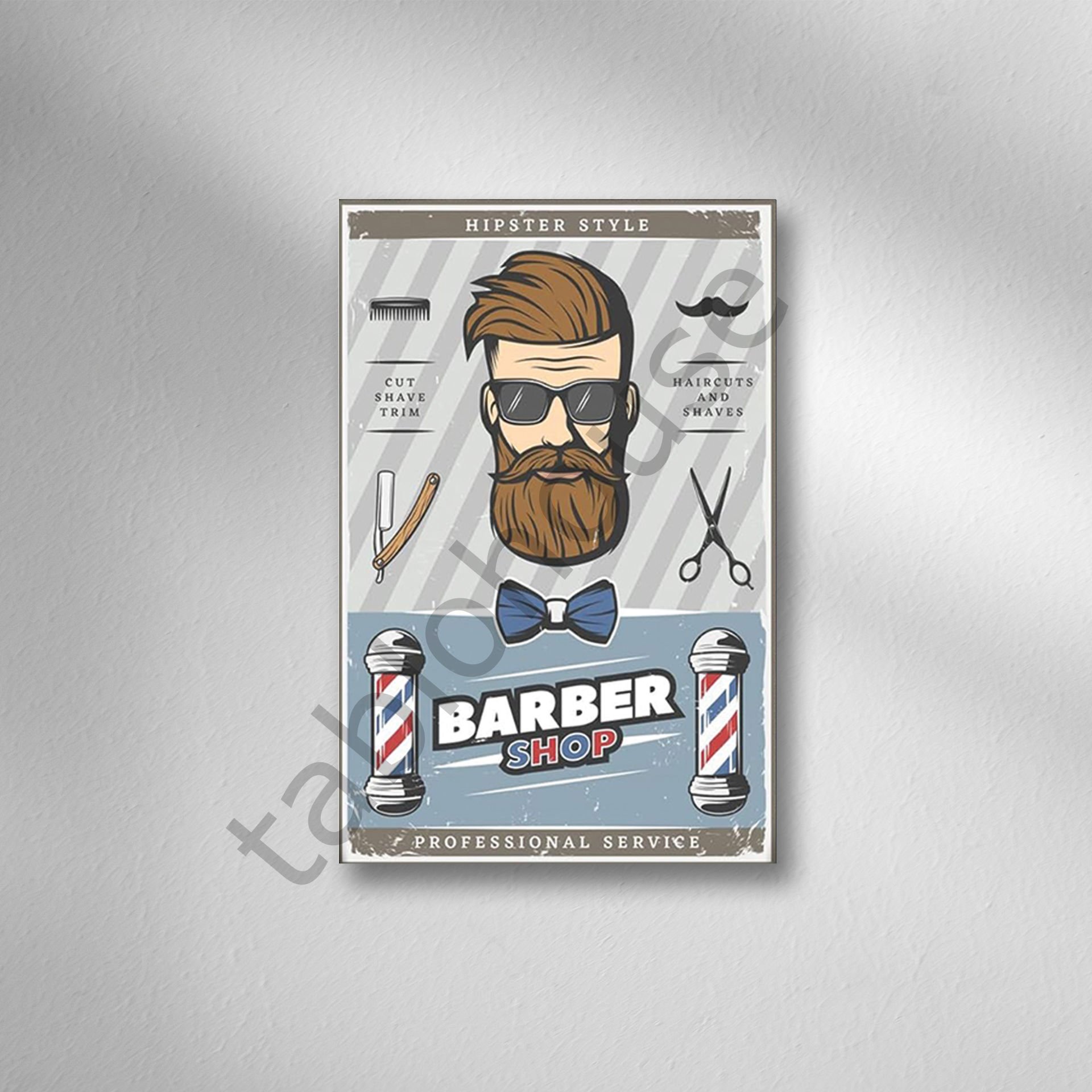 Barber Shop Retro Ahşap Poster