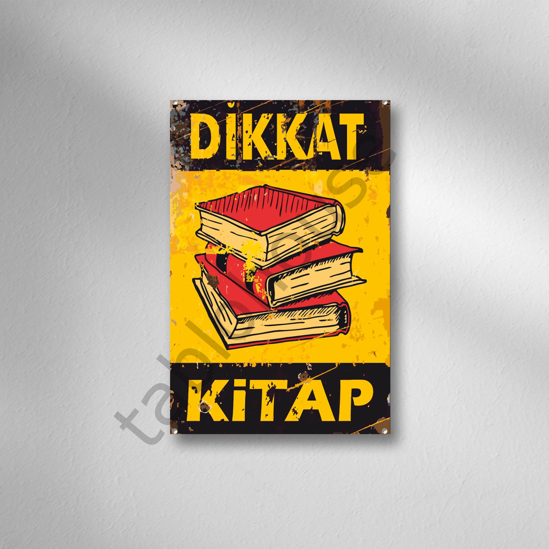 Dikkat Kitap Retro Ahşap Poster
